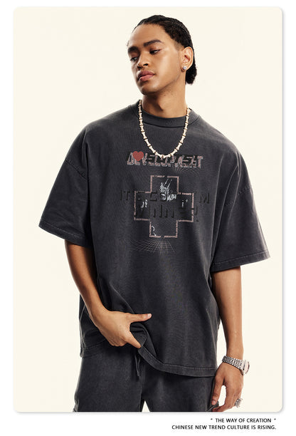 Washed Print Oversize Short-sleeve T-shirt WN6422