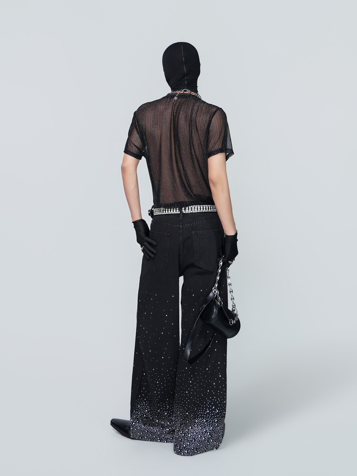 Rhinestone Gradient Wide Leg Denim Jeans WN24318
