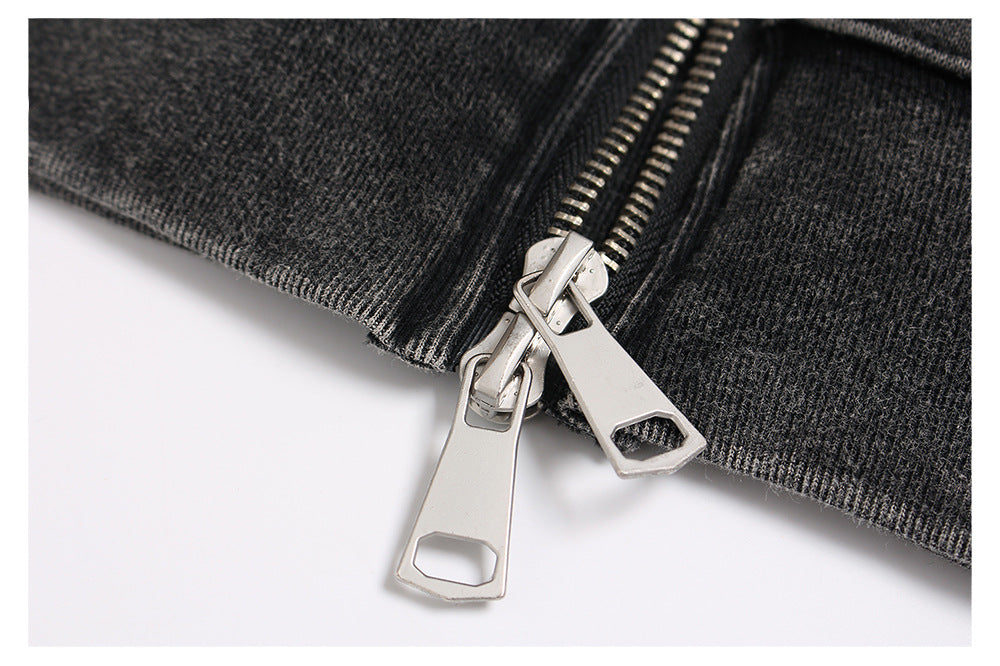 Washed Letter Print Zipper Hoodie WN26512