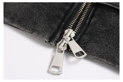 Washed Letter Print Zipper Hoodie WN26512
