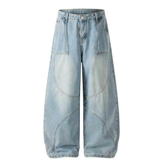 Metal Stud Curved Wide Leg Denim Jeans WN27847