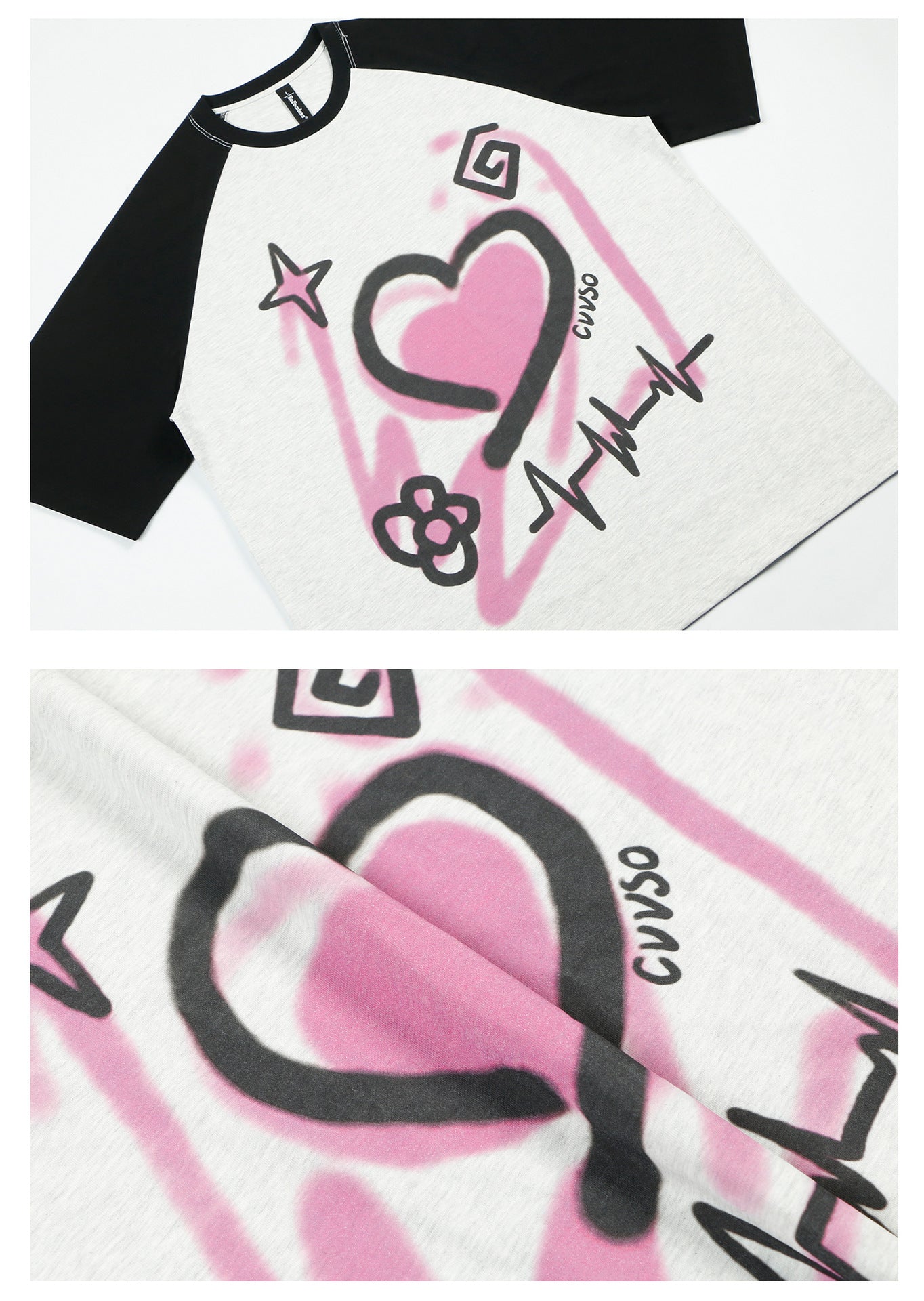 Color-Block Graffiti Heart Oversize Short Sleeve T-Shirt WN26331