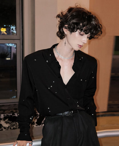 Oversize Rhinestone Long Sleeve Shirt WN25084