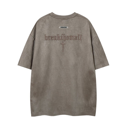 Suede Cross Embroidery Short Sleeve T-Shirt WN24457
