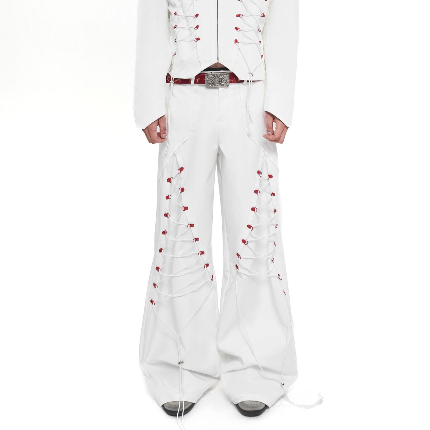 Drawstring Design Stand Neck Short Jacket & Wide Leg Trousers Setup WN20508