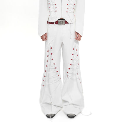 Drawstring Design Stand Neck Short Jacket & Wide Leg Trousers Setup WN20508