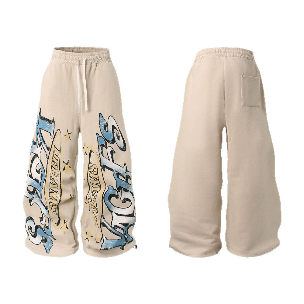 Graffiti Letter Print Drawstring Sporty Pants WN26420