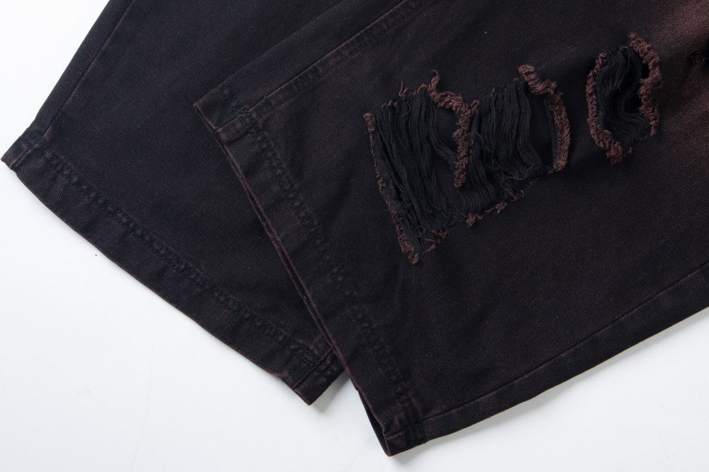 Damage Cargo Pocket Drawstring Wide Leg Denim Jeans WN27995