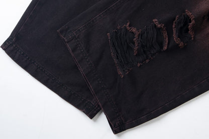 Damage Cargo Pocket Drawstring Wide Leg Denim Jeans WN27995
