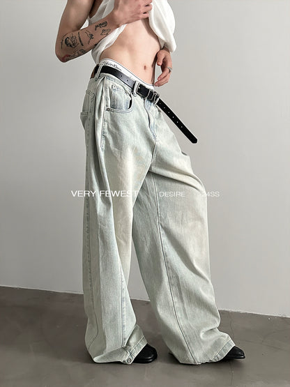 Metal Button Washed Wide Leg Denim Jeans WN8879