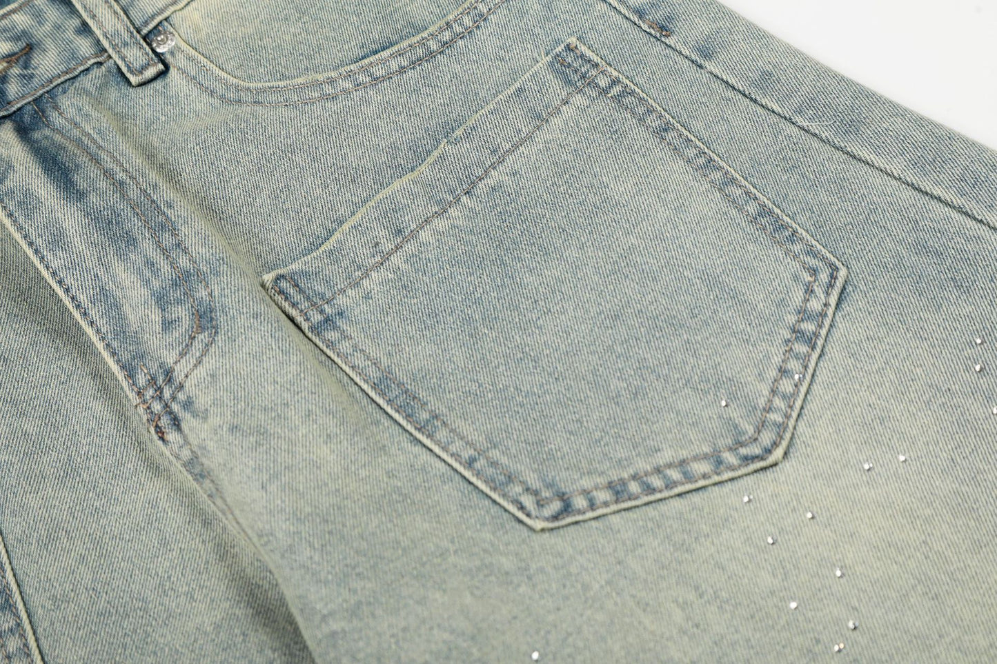 Washed Paint Pocket Wide Leg Denim Jeans WN25792