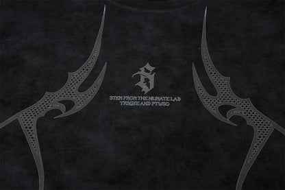 Suede Graffiti Print Oversize Short Sleeve T-Shirt WN15117