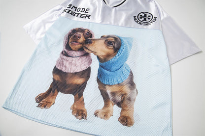 Dog Print V-Neck Breathable Sporty Short Sleeve T-Shirt WN26841