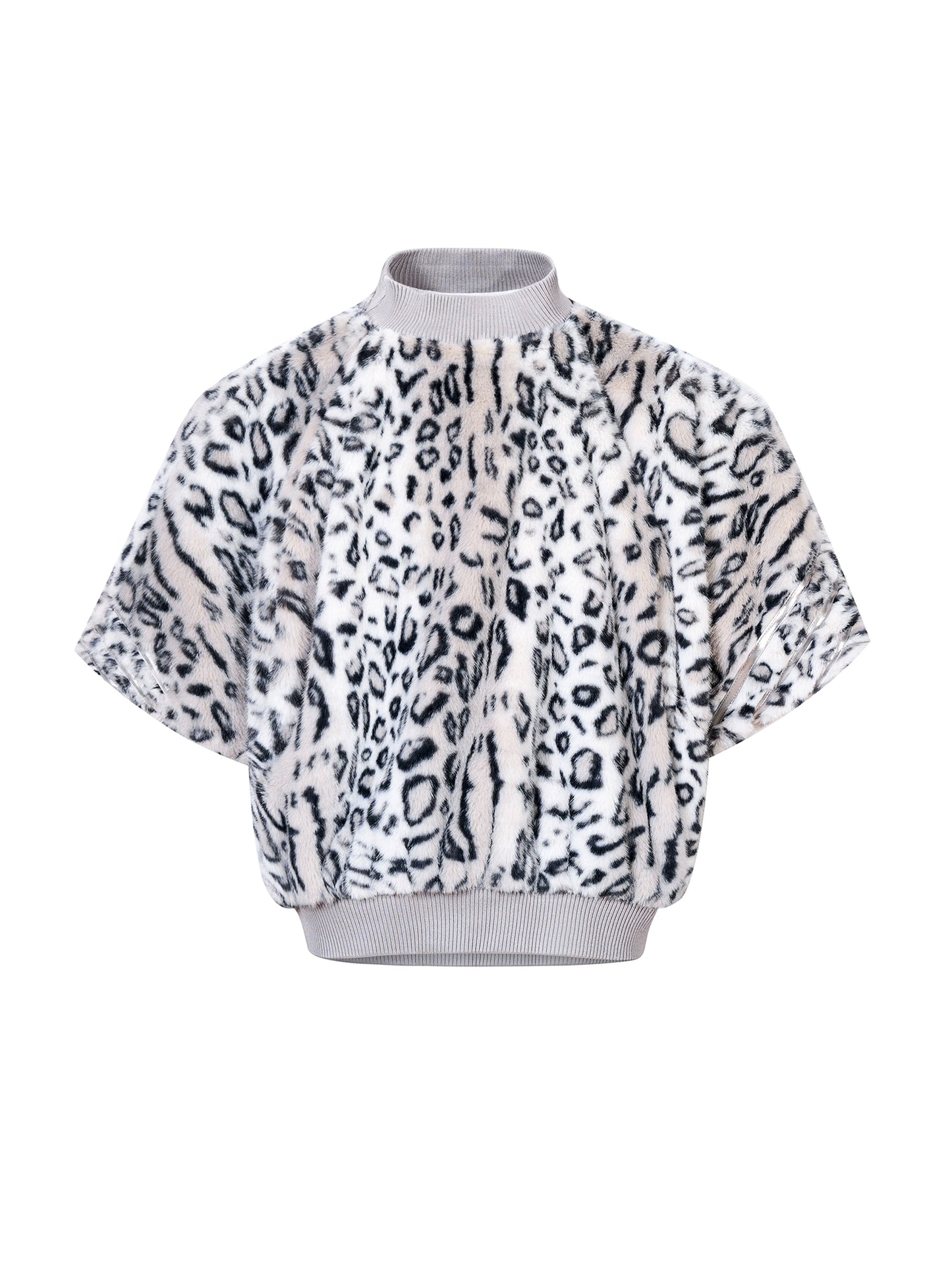 Leopard Patchwork Fake Fur High-Neck Short Sweatpshirt & Wide Leg Pants Setup WN21815