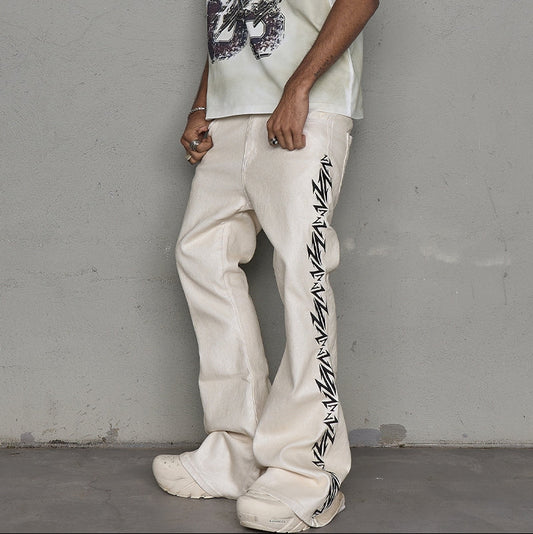 Waxed Embroidery Flare Stacked Denim Jeans WN21006