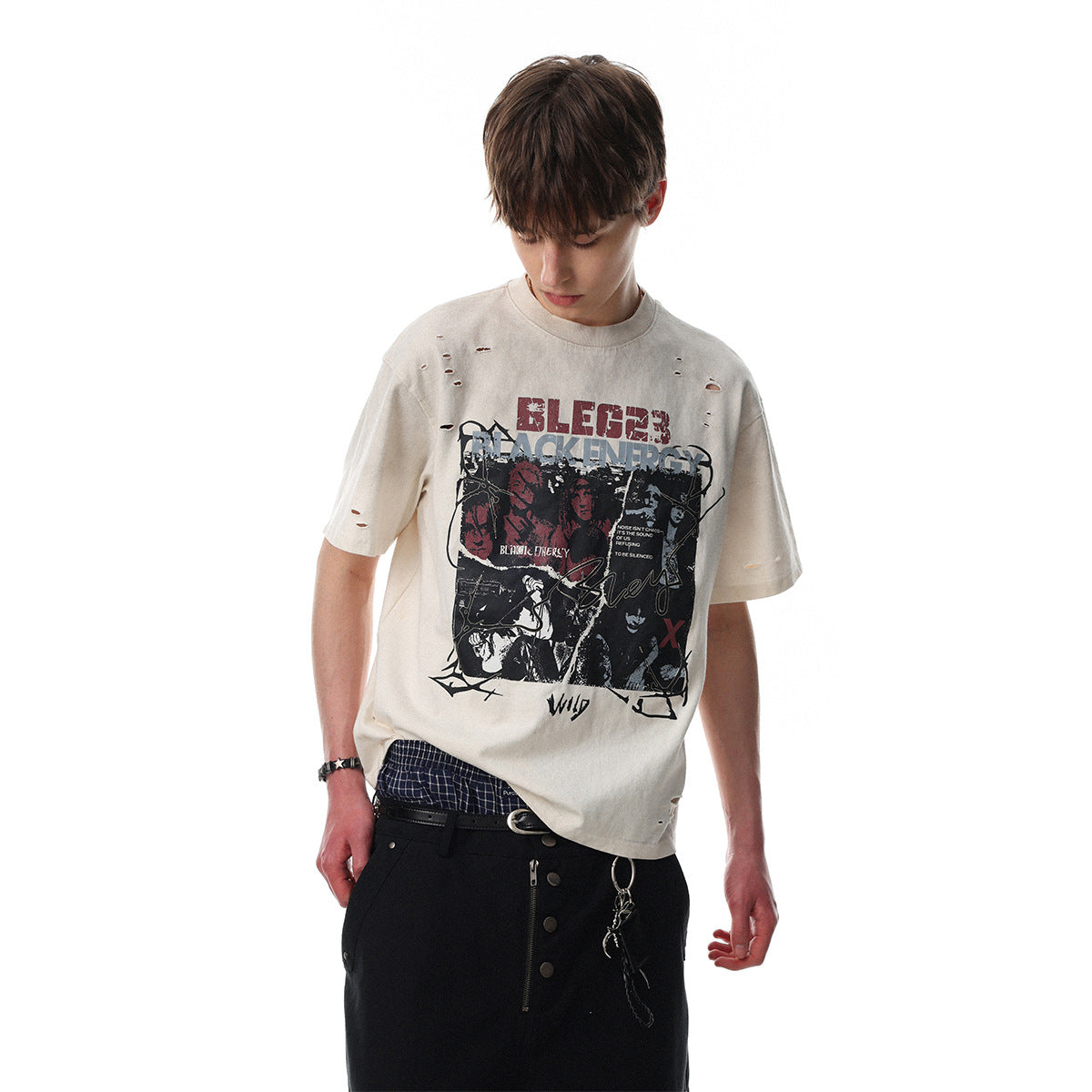 Graphic Print Dirty Dye Damage Short Sleeve T-Shirt WN25586