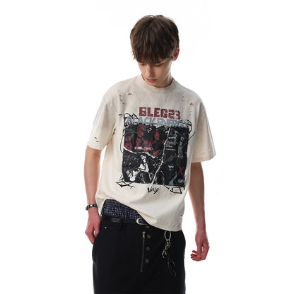 Graphic Print Dirty Dye Damage Short Sleeve T-Shirt WN25586