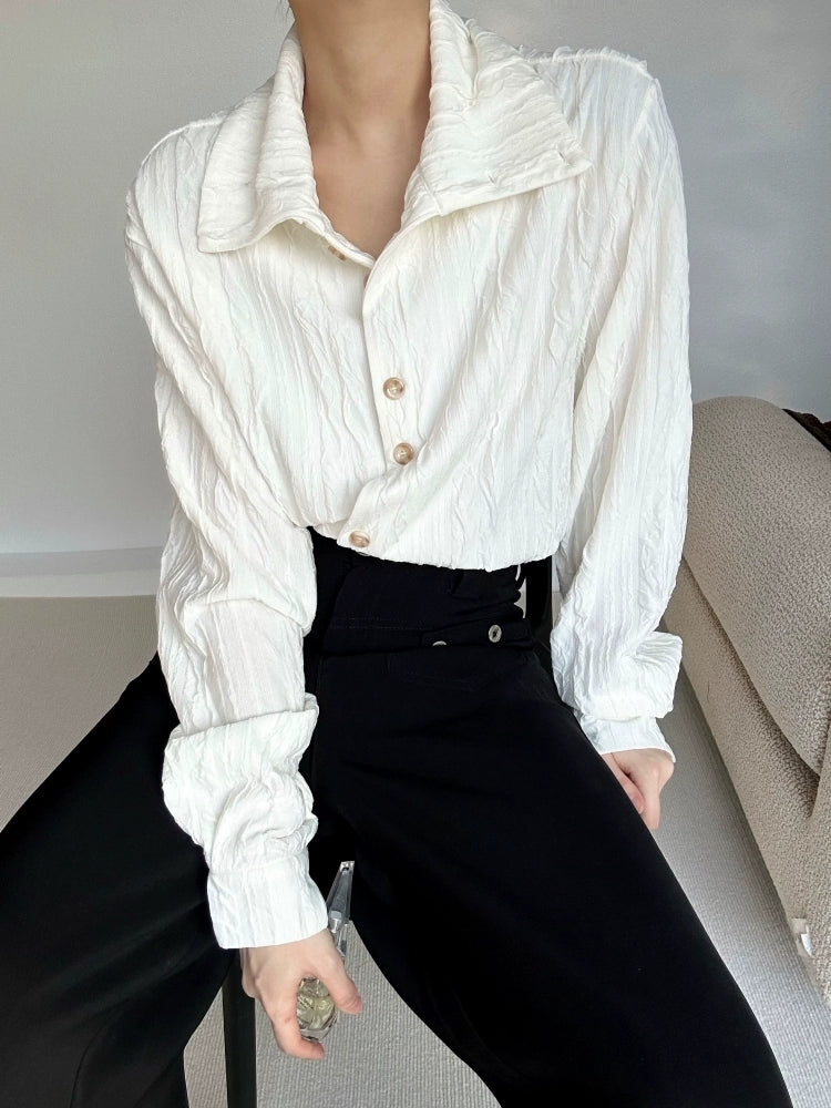 Wave Design Stand Neck Long Sleeve Shirt WN19642