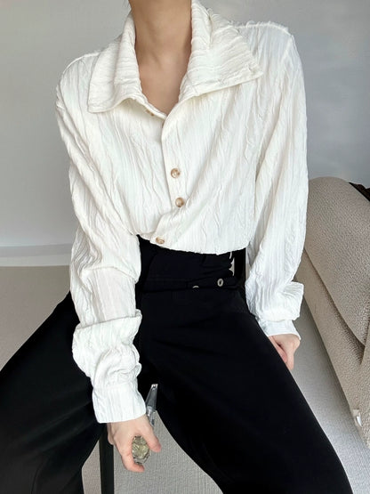 Wave Design Stand Neck Long Sleeve Shirt WN19642