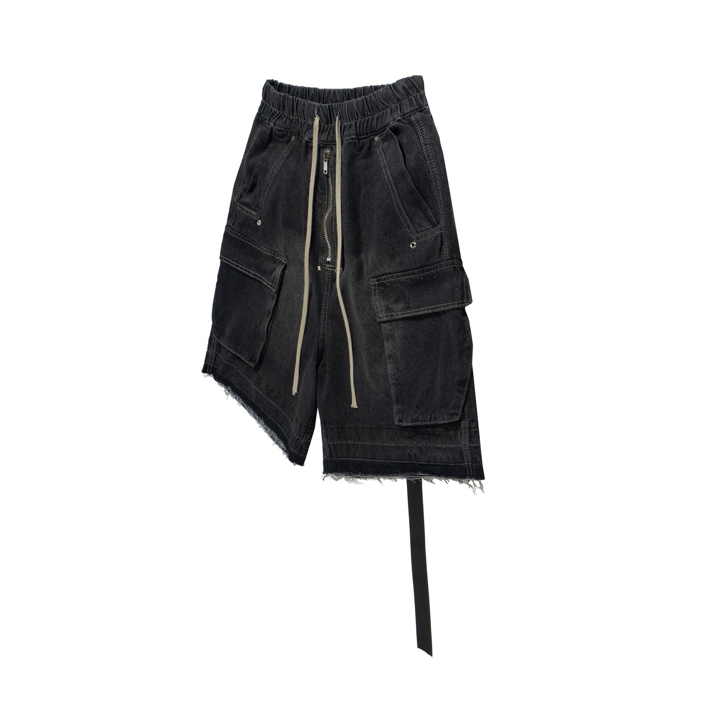 Drawstring Cargo Damage Denim Half Jeans WN25525