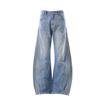 Washed Whisker Pin Tuck Wide Leg Denim Jeans WN26126