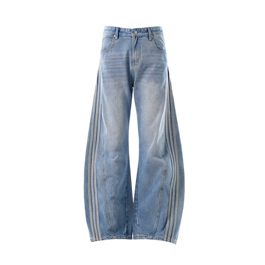 Washed Whisker Pin Tuck Wide Leg Denim Jeans WN26126