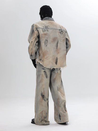 Deconstructed Gradient Denim Jacket & Denim Jeans Setup WN18662