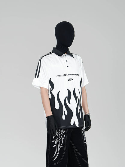 Bicolor Flame Embroidery Short Sleeve T-Shirt WN17386