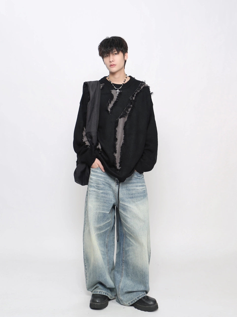 Damage Hole Oversize Knit Sweater WN21046