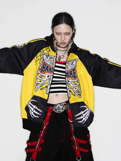 Skull Print Fleece Lining Zipper Hoodie WN22280