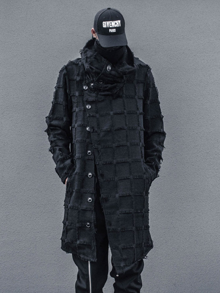 Texture Standing-Collar Asymmetric Hem Coat WN22560