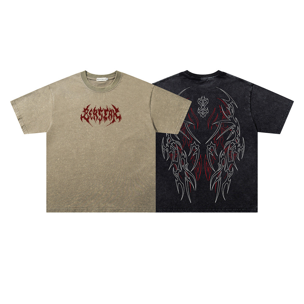 Washed Gothic Letter Print Short Sleeve T-Shirt WN26914