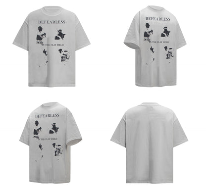 Washed Abstract Print Heavyweight Oversize Short Sleeve T-Shirt WN26373