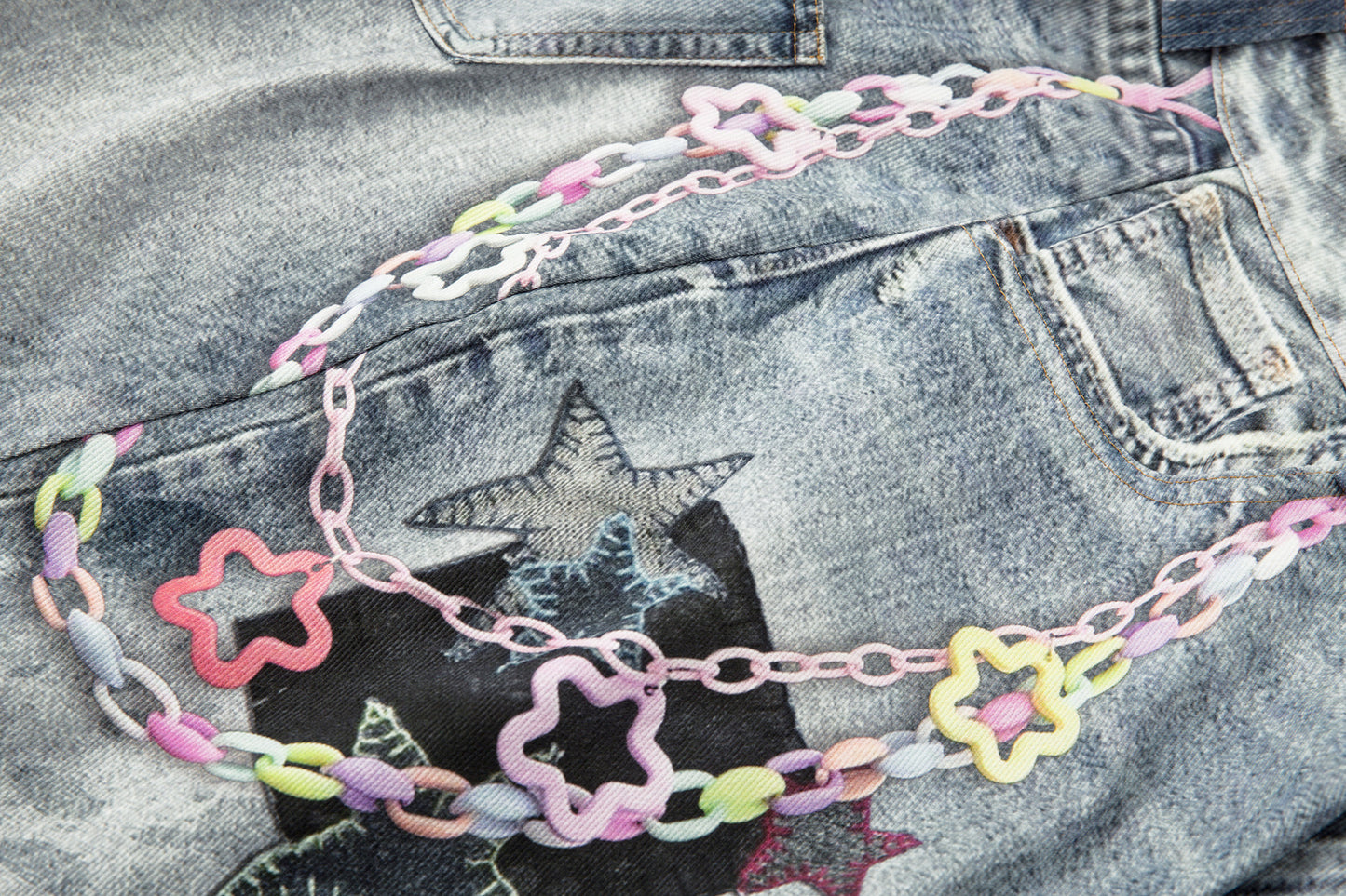 Washed Charm Patch Wide Leg Cropped Denim Jeans WN25564