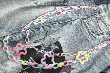 Washed Charm Patch Wide Leg Cropped Denim Jeans WN25564