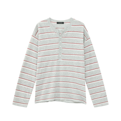 Striped Contrast-Color Knit Long Sleeve Shirt WN24958