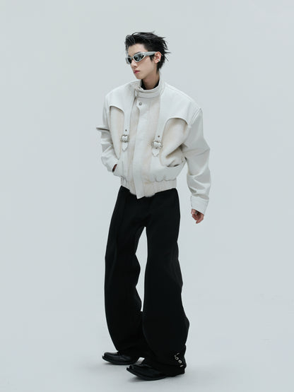 Deconstructed Fake Layered Crocodile Texture Furry PU Leather Jacket WN21723