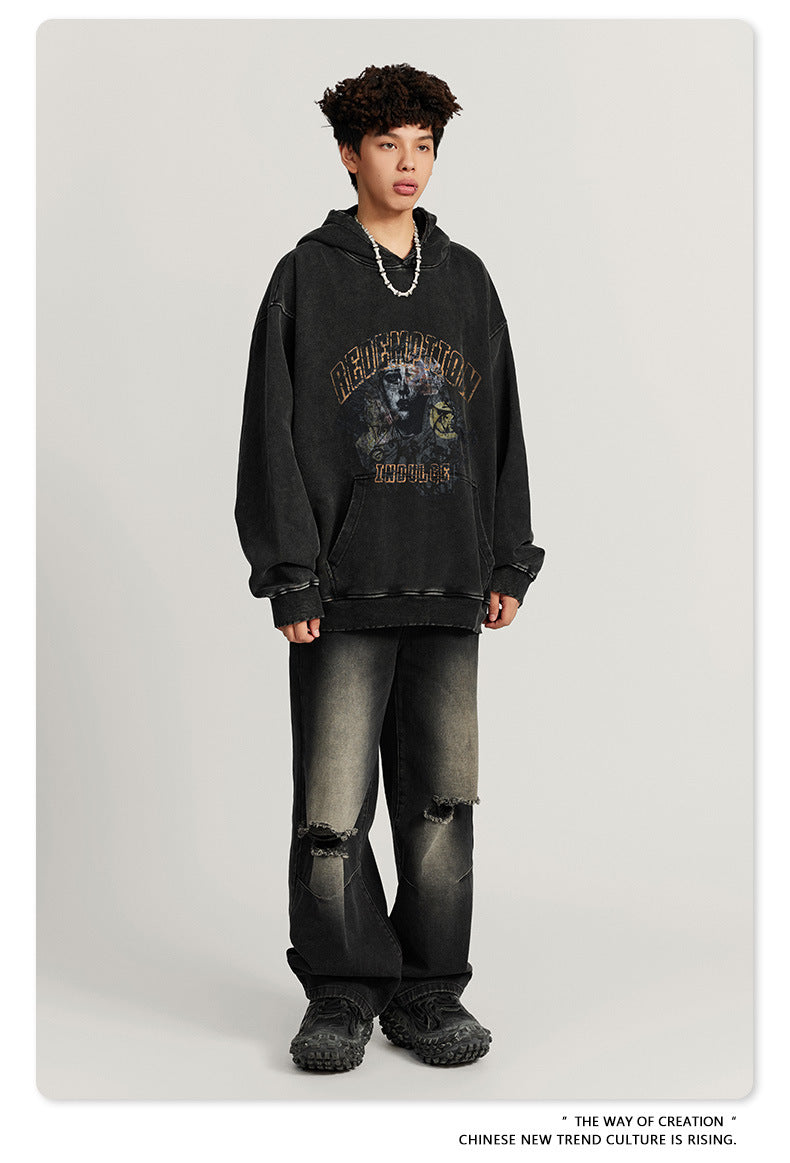 Washed  Heavyweight Print Hoodie WN7888