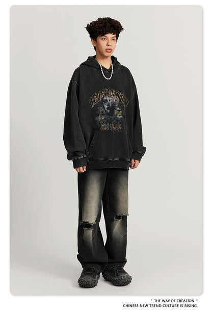 Washed  Heavyweight Print Hoodie WN7888