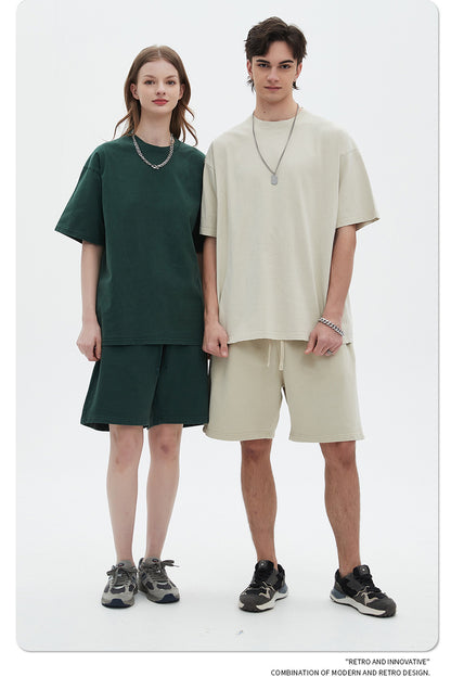 Washed Dyed Oversize Damage Short-sleeve T-shirt & Short Sweatpants Setup WN6630