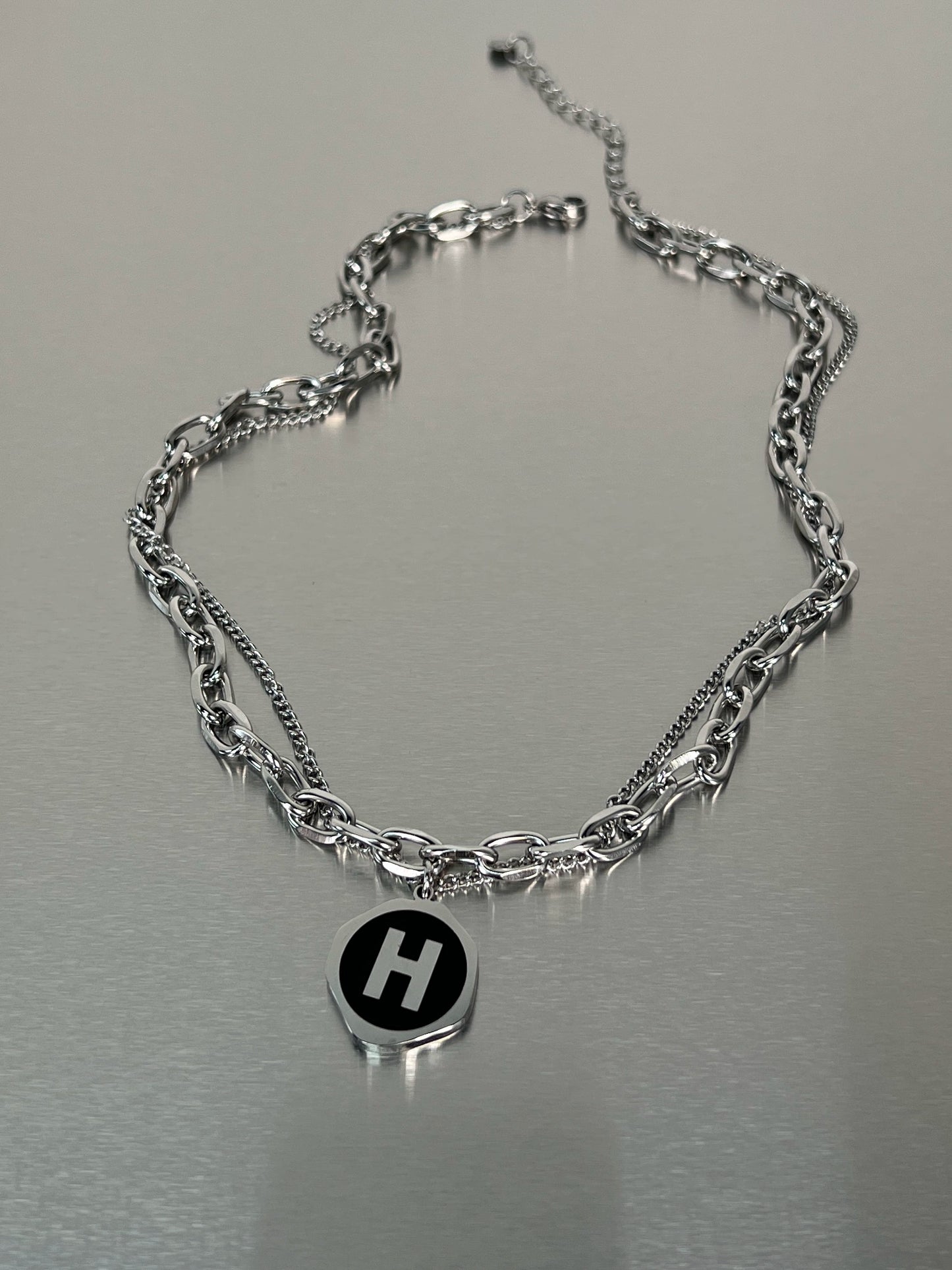 Double Layer Letter H Pendant Titanium Steel Necklace WN19222