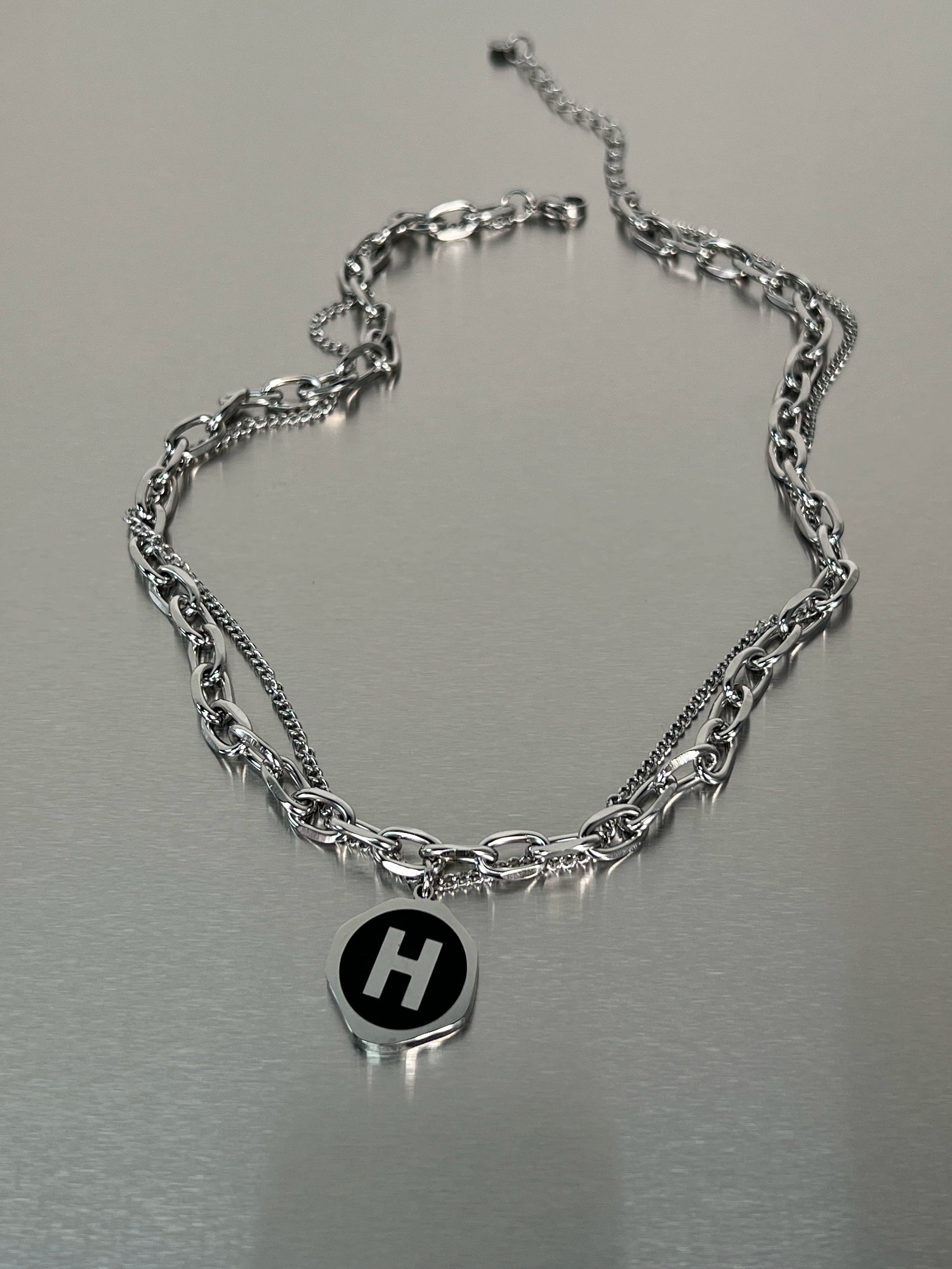 Double Layer Letter H Pendant Titanium Steel Necklace WN19222