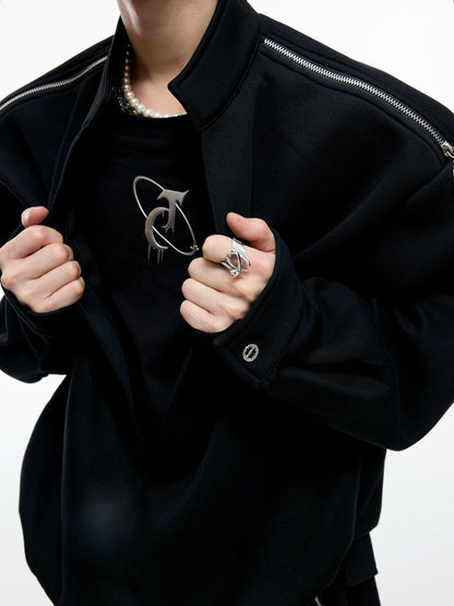 Fake Layered Zipper Design Sweatshirt & Wide Leg Sweatpants Setup WN20542