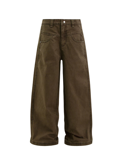 Washed Dirty Panel Wide Leg Cargo Pants WN26264