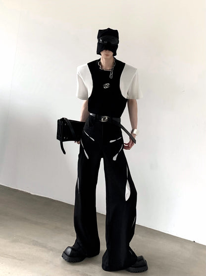 Colorblock Shoulder-pad Short Sleeve T-Shirt WN20349