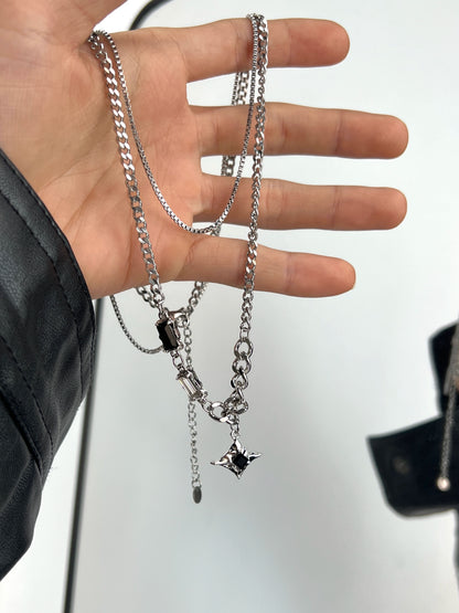 Double Layer Square Rhinestone Starburst Necklace WN19262