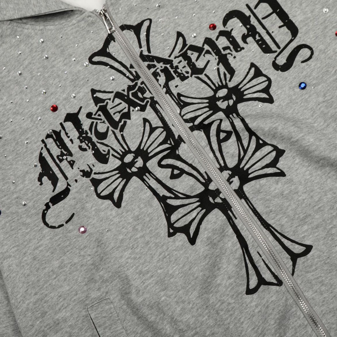 Rhinestone Cross Design Zipper Hoodie WN23057