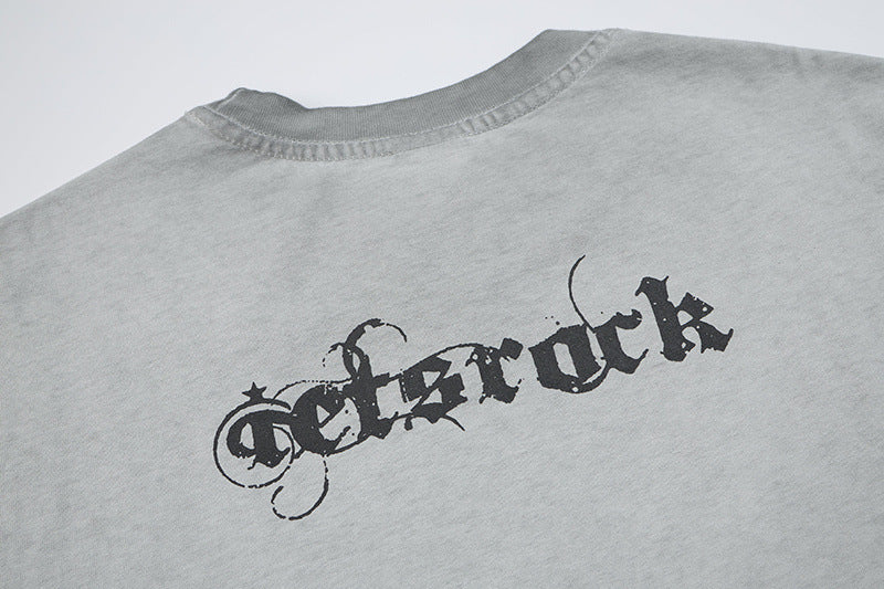 Washed Portrait Letter Print Short Sleeve T-Shirt WN25387