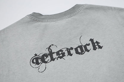 Washed Portrait Letter Print Short Sleeve T-Shirt WN25387