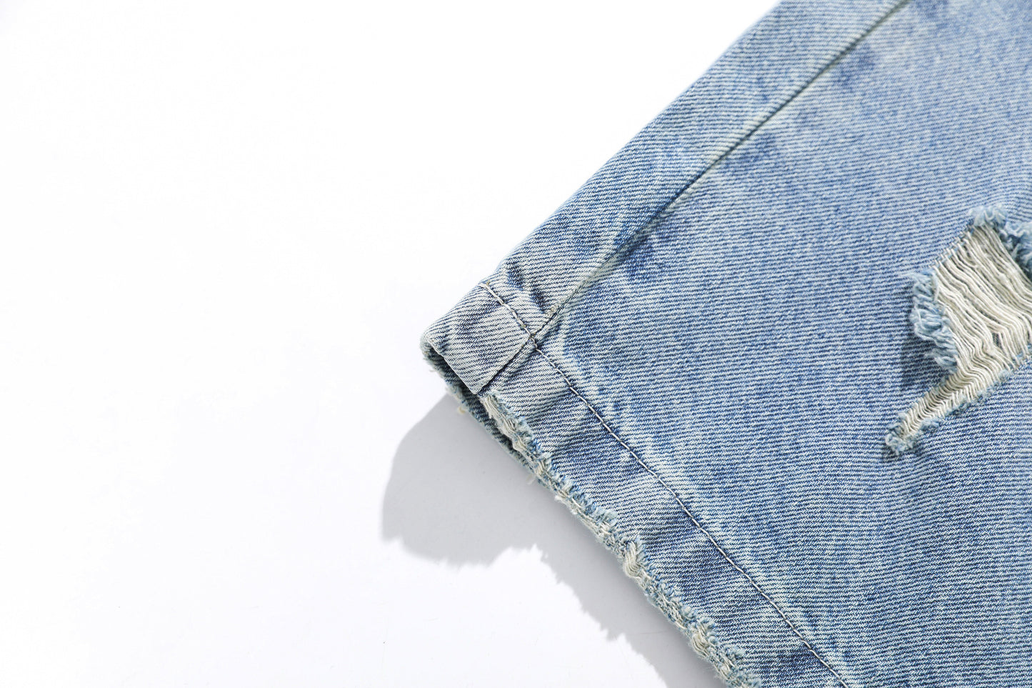 Wash Damage Straight Wide Leg Denim Jeans WN25646